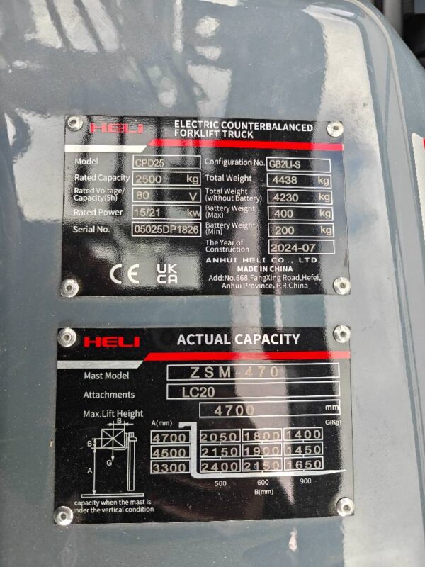 Heli CPD25-GB2LI-S Sähkötrukki Litiumakulla - Image 21